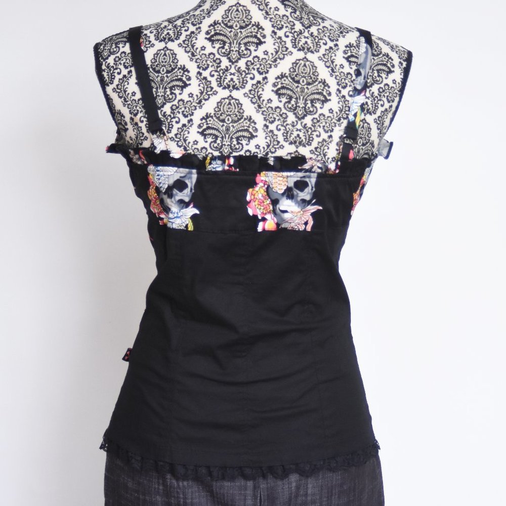 Royal Bones Skull and Koi Fitted Corset Top w/Hook Eye Closure Large - Picture 6 of 10